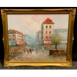 Burnett (20th century) Strolling in Paris, signed, oil on canvas, 50cm x 60cm