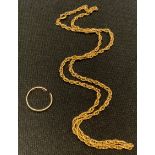 A 9ct gold fancy link necklace; a 22ct gold wedding band (faults)