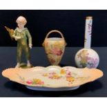 A Royal Worcester figure 'The Parakeet', Reg 3087, blush ivory confit basket; dish; globular vase;