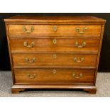 A George III mahogany chest of four graduated drawers, brass swan-neck handles, bracket feet, 85cm