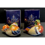 A Royal Crown Derby Paperweight Carolina Duck, gold stopper; another Mandarin Duck, gold stopper,