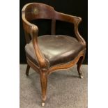 A 19th century French Louis Phillipe style walnut desk chair, 79cm high x 61cm wide.