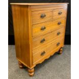 A Victorian Satinwood chest of drawers, two short, over three graduated long drawers, Art Nouveau