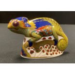 A Royal Crown Derby paperweight, Chameleon, 9cm high, gold stopper and red printed marks and stamp