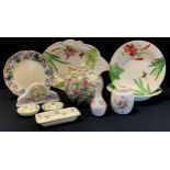 A Spode Floral Heaven pattern leaf dish platter; pair of similar large bowls; modern Chinese