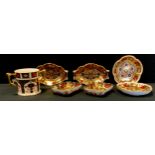 Royal Crown Derby - twin handled loving cup, three pair of trinket dishes, all firsts; a boxed Derby