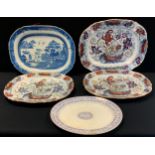 A trio of 19th century Pandah pattern graduated meat plates, printed marks; another willow pattern