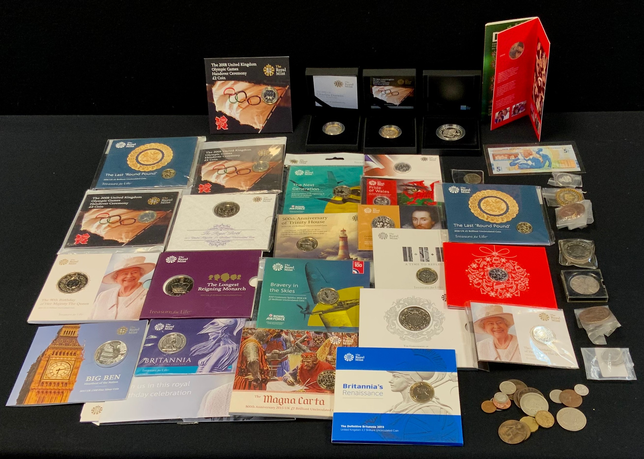 Coins - £20.00, £5.00, £2.00, £1.00, 50p, uncirculate d Royal Mint proofs, Pride of Wales, William