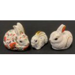 Three Royal Crown Derby paperweights, Collectors Guild Exclusives Meadow Rabbit and Bunny, red