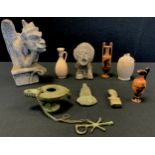 Antiquities & Metal detector finds - miniature carved stone bust; bronze pendant as a man with