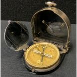 A German Bezard marching compass in lacquered metal case, Cm scale rule, c.1900