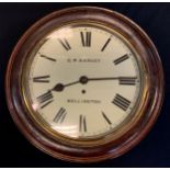 An early 20th century G W Harvey of Wellington oak cased fusee wall clock, cream dial, bold Roman