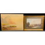 John Steeple (British,1823-1887) Distant Village Skyline, Across the Fields, watercolour, signed,