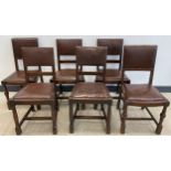 A set of four early 20th century oak dining chairs, and pair of matched chairs, deep brown