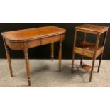 A Victorian mahogany tea table, walnut and boxwood inlay, turned legs, 74.5cm high x 91.5cm wide x