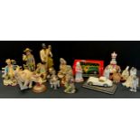 Ceramics - Bass player, Capodimonte style figures, liquor flask etc; diecast cars etc