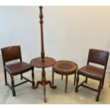 A mahogany standard lamp, circular table section to centre, tripod base, carved cabriole legs; an