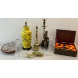 Miscellaneous - Various lamps including, modern, onyx, Rocco style; pair of onyx ashtrays with Art