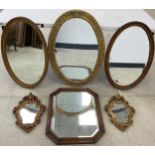 Mirrors - A 19th century style reproduction gilt oval wall mirror, 90.5cm high x 64cm overall; a