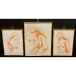 Joyce Wyatt, Portrait miniatures - a Triptych, Nude Studies, A Young Lady, signed, red pencil, (3).