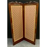 A French Provincial style reproduction walnut fire screen, bijou room divider, carved cresting to