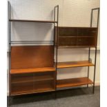 A Ladderax style composite teak and metal adjustable shelving unit by Avalon, black anodised metal