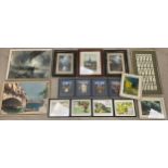 Pictures and prints - Peter Heard, after, a set of four; Turner, after; cigarette cards, framed;