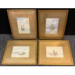 Robert Brandard (1805-1862) set of four, Sailing Boats & Paddle Steamer, watercolours, each signed