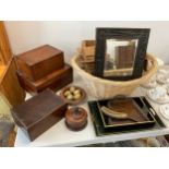 Boxes and Objects - a late 19th century Pitch pine jewellery/ work box; an early 20th century turned