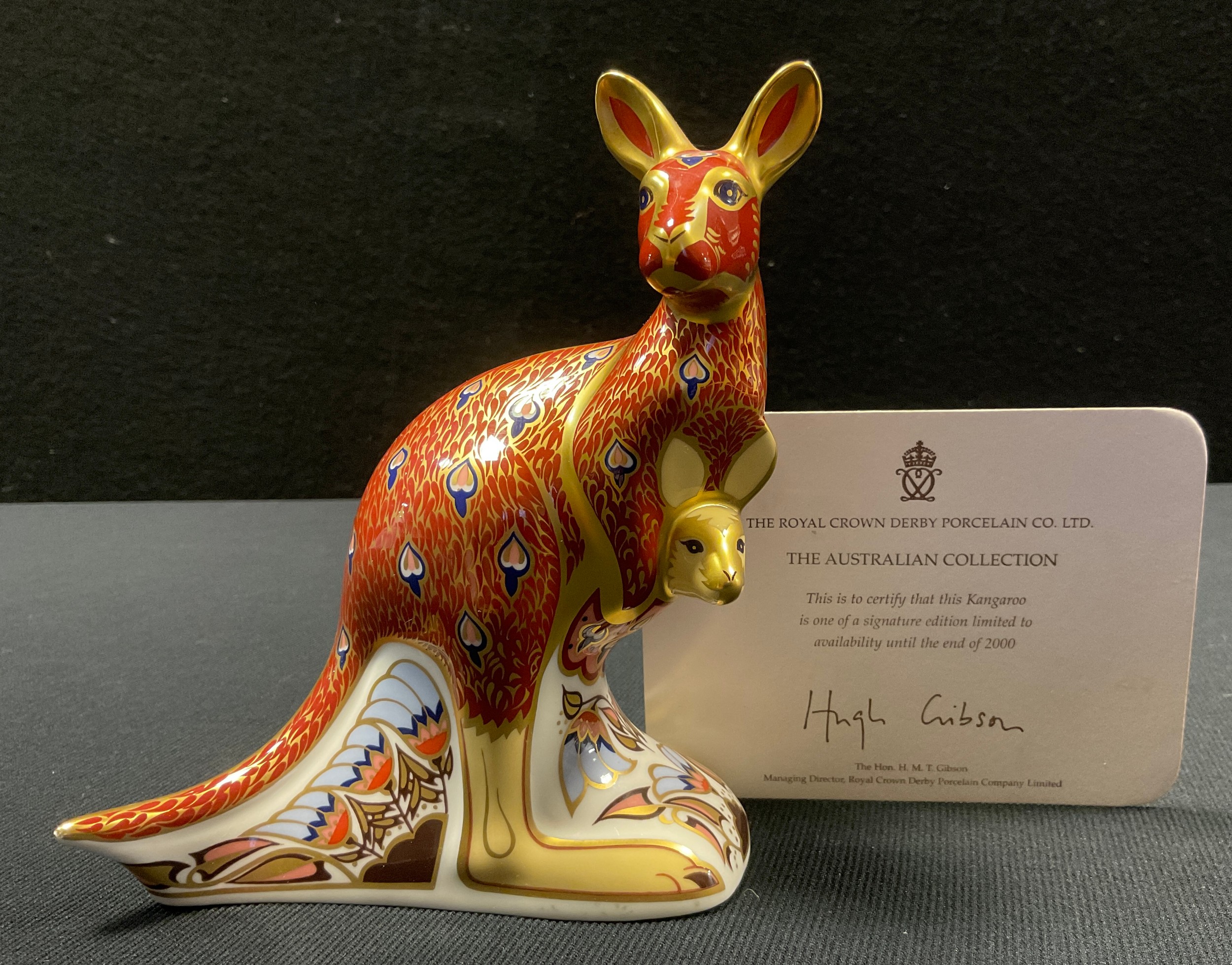 A Royal Crown Derby Paperweight - The Australian Collection - Kangaroo, with certificate, gold
