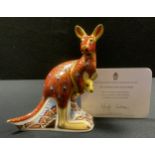 A Royal Crown Derby Paperweight - The Australian Collection - Kangaroo, with certificate, gold