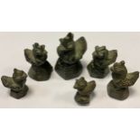 A set of six 19th century graduated Burmese bronze opium weights, cast in the form of Hintha