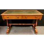 A Victorian mahogany Library desk / table, green leather inset, rounded rectangular top, pair of