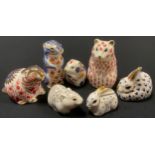 Royal Crown Derby Paperweights - Hamster, gold stopper; Riverbank Vole, gold stopper; Beaver;