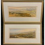 Jean Elliot, a pair, Sheep on the high peak, signed, watercolours, 14cm x 39cm; A. Allen, Scottish