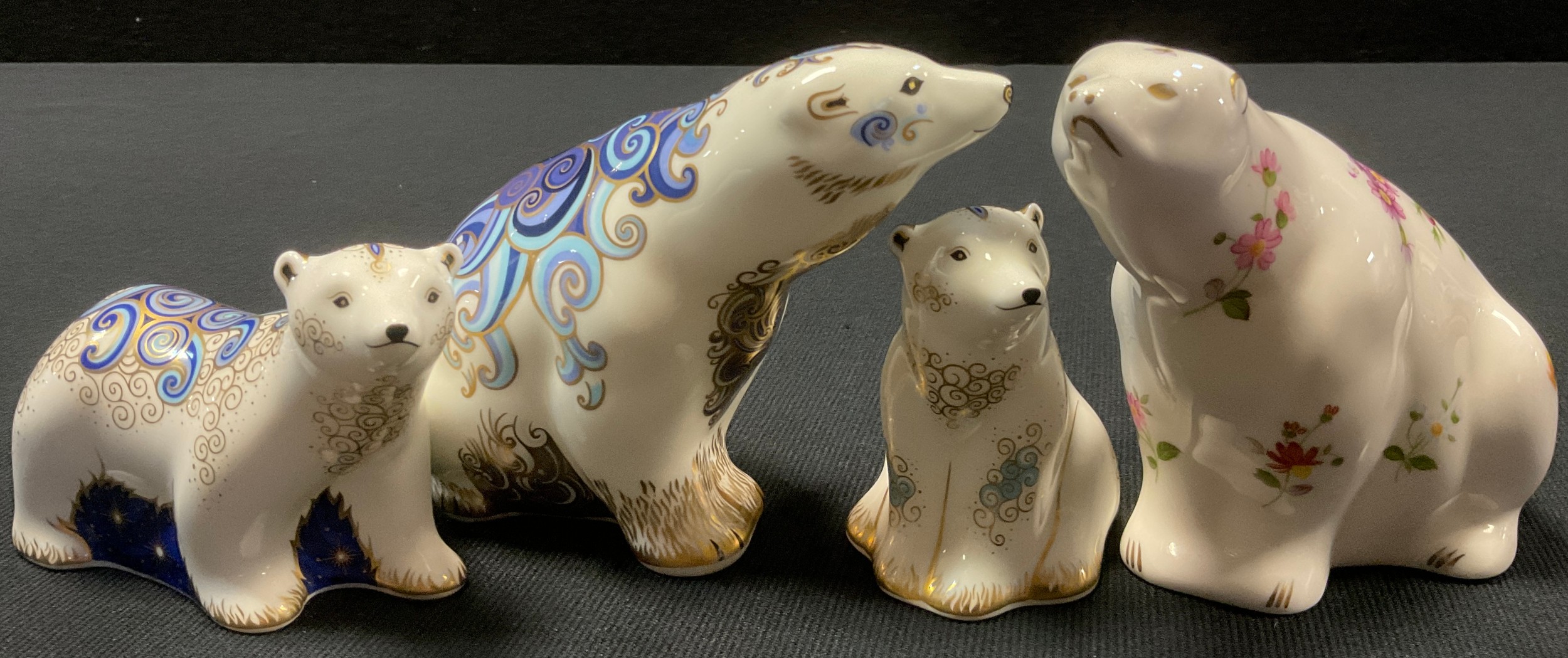 Royal Crown Derby Paperweights - Polar Bear, Polar Bear Cub Standing, Polar Bear Cub Sitting, all