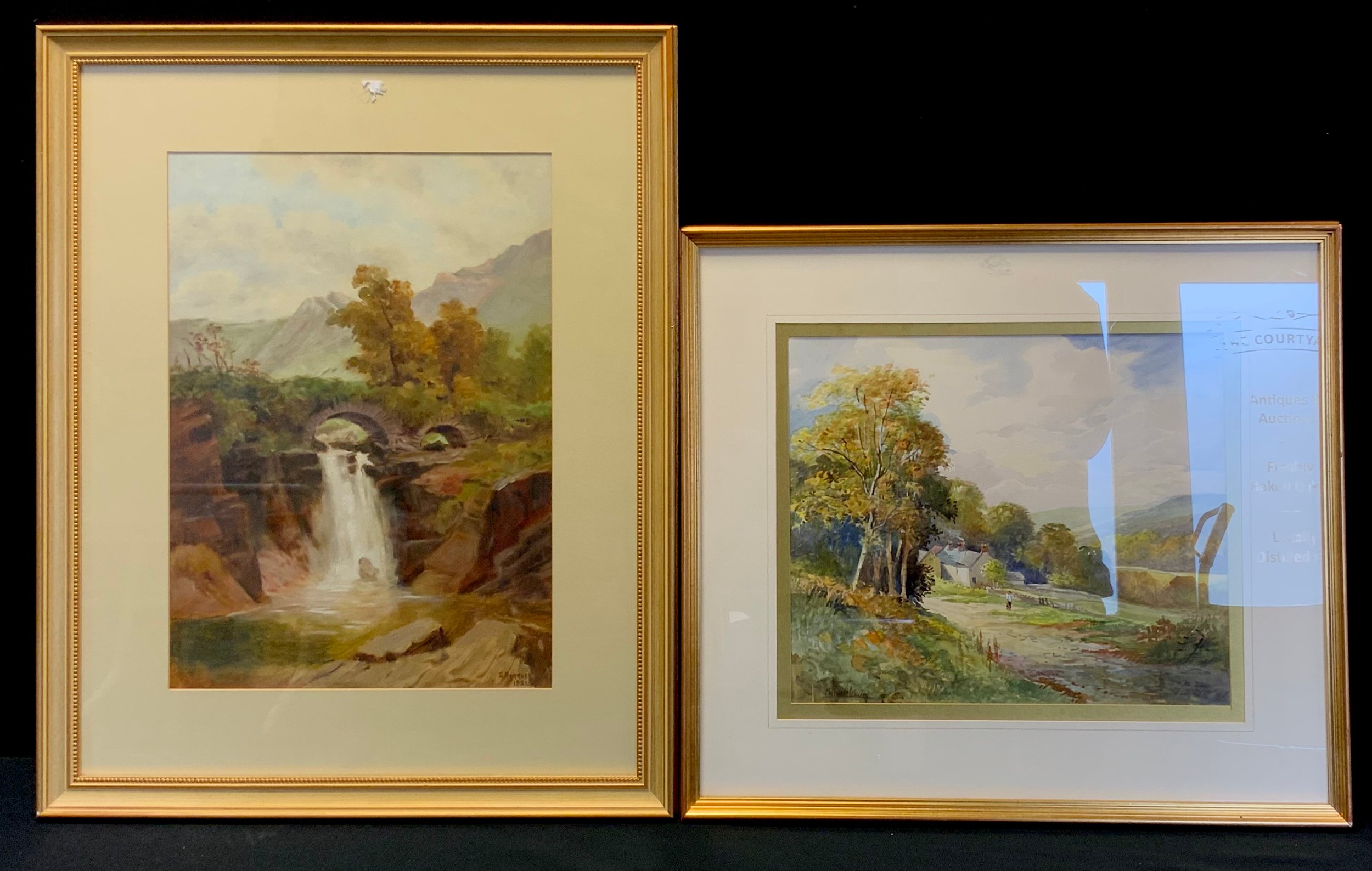 E. Norrobin Falls near Capel Curig, North Wales signed, dated 1921, oil on board, 51cm x 36cm.