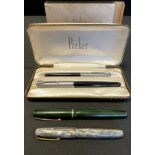 Fountain Pens - a Waterman's 512V lever fill fountain pen, mother of pearl effect silver grey