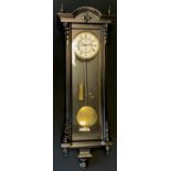 A Vienna regulator wall clock, ebonised case, white dial, Roman numerals, 8 day single weight