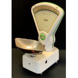 A set of Avery shop scales, in white, from 0-1kG or 2LBs, 56cm high.