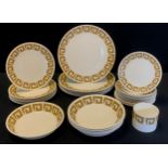 Wedgwood - Old Gold Keystone, design by Susie Cooper, dinner service for six - dinner plates, side