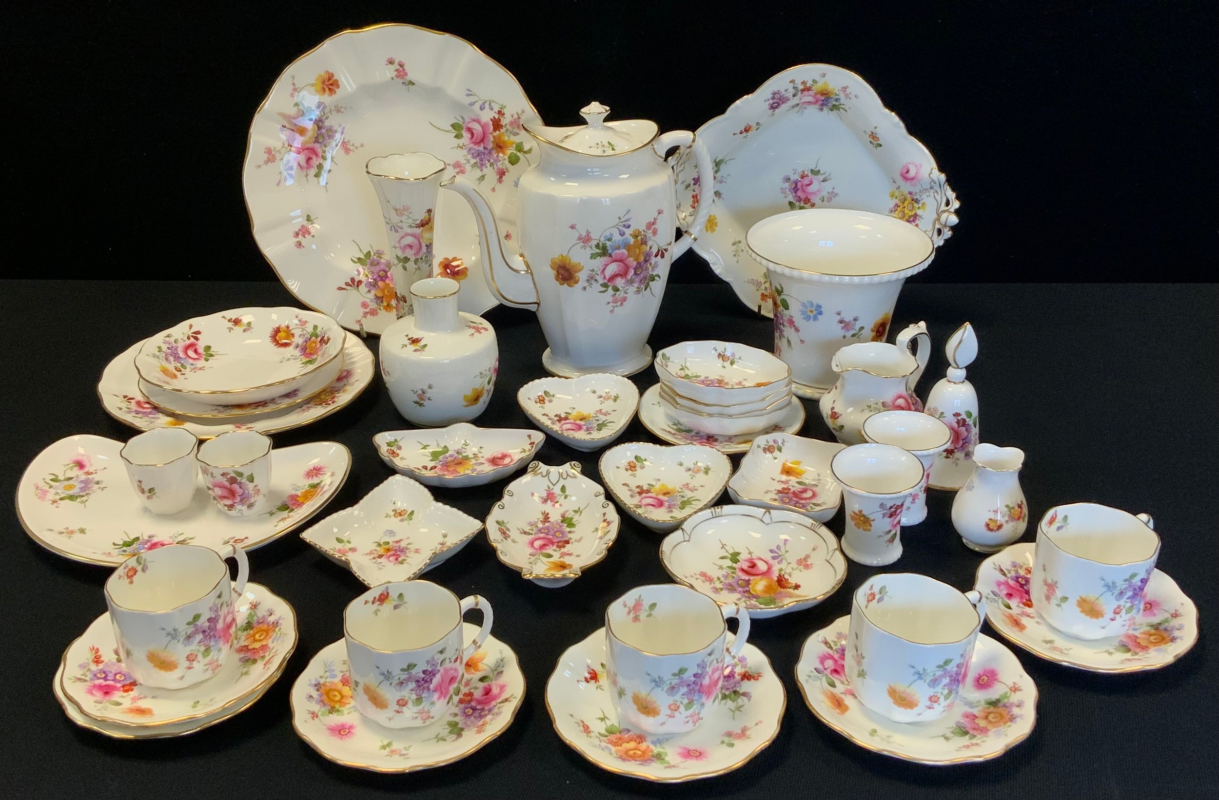 Royal Crown Derby - Posies pattern part coffee set inc coffee pot, five cups, six saucers, cream