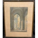 In the manner of Charles Wild (19th century), Cathedral Interior with figures, indistinctly