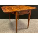 A 19th century mahogany Pembroke table, rounded rectangular top, single frieze drawer, tapering