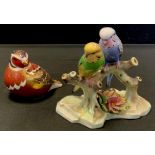 A Royal Crown Derby paperweight, Chaffinch, gold stopper; Royal Adderley model double Budgerigars (