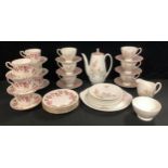 A Royal Adderley Ophelia pattern coffee set for six; a Royal Stafford Fragrance pattern tea set