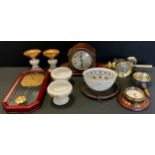 Clocks - 1940s mantel clock, novelty wall clock as carriage lantern, others; milk glass oil lamp