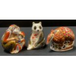 A Royal Crown Derby Paperweight, Armadillo, gold stopper; monkey and baby; panda, (3).