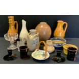 Ceramics & Glass - Studio pottery lidded trinket box and cover, bowl, vases, two Turkish vessels,
