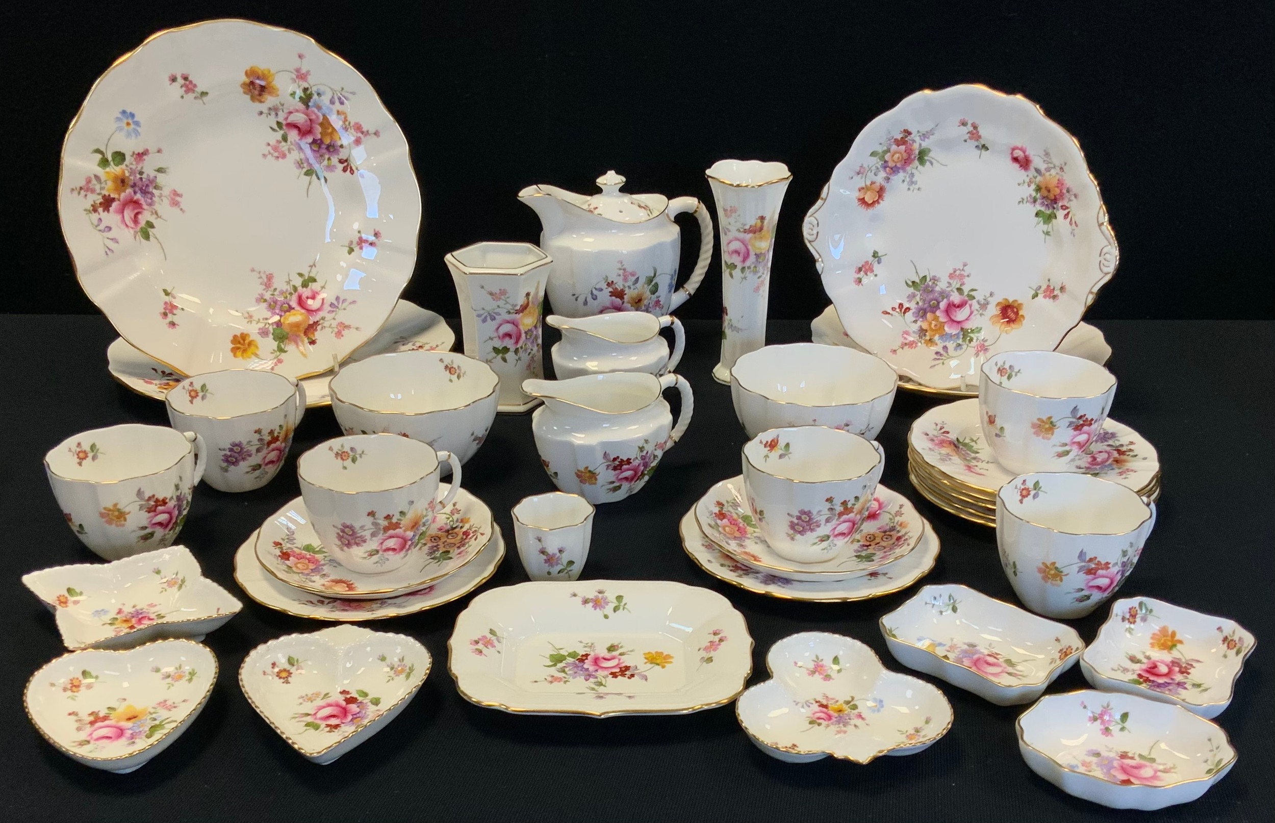 A quantity of Royal Crown Derby Derby Posies pattern tea ware comprising hot water pot, a pair of